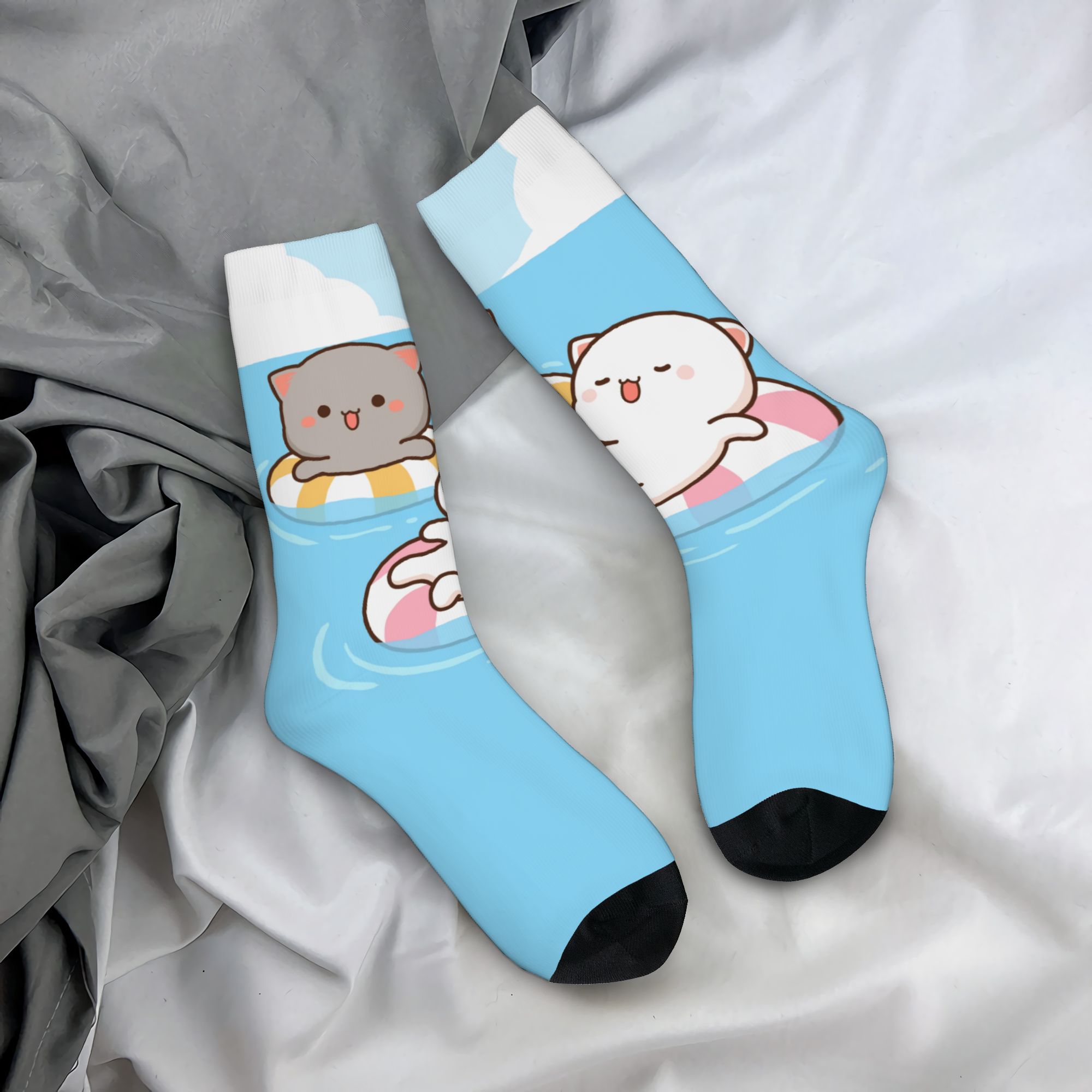 Dress Sock Men - Individuelle, niedliche GIFs von Mochi-Pfirsich-Katzen-Paaren, Strand-Männer-Frauen-Crew-Socken,